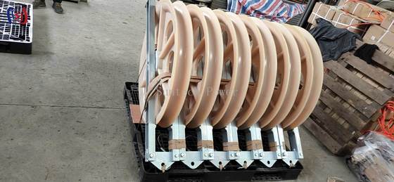 Ròng rọc kéo dây dẫn với kích thước tổng thể 760x120x480mm, Tải trọng định mức 50-150KN và Bán kính uốn R570 cho việc kéo dây dẫn điện cao thế